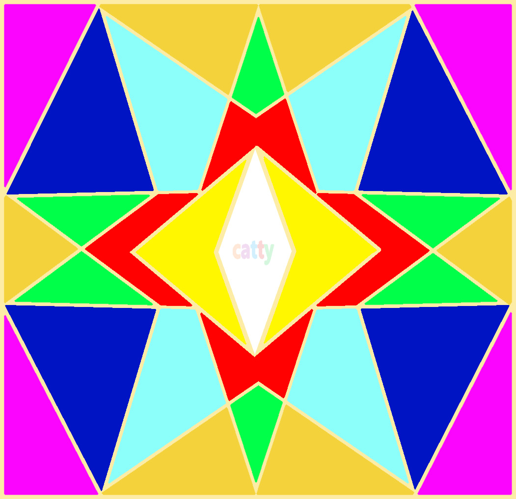 Colorful geometric star pattern with symmetrical triangles in bright colors