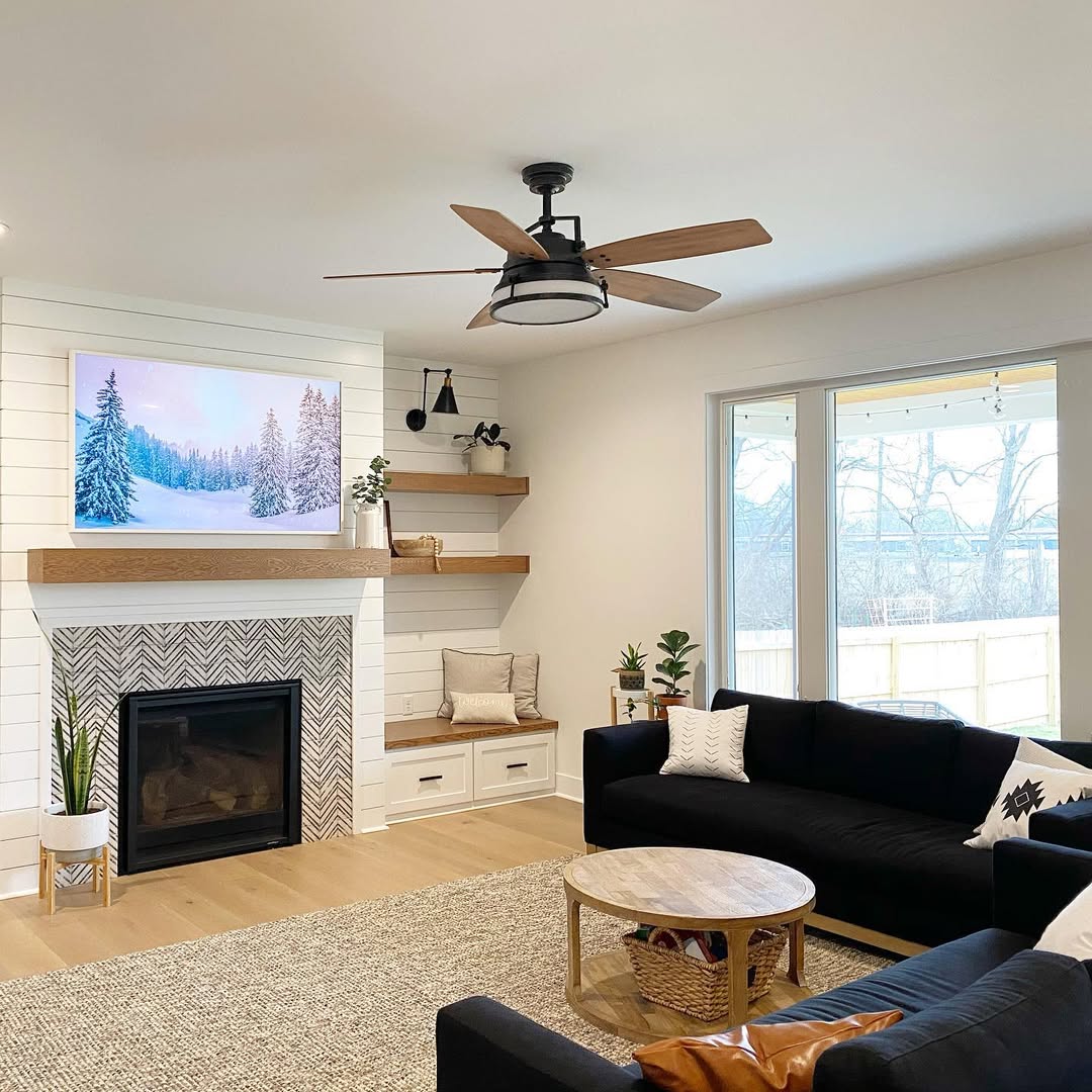 Modern Living Room with Chevron Fireplace