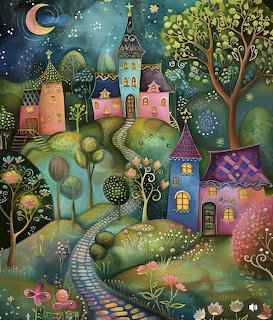Whimsical Village Night Scene