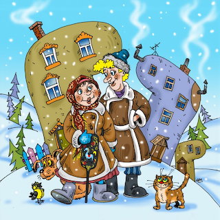 Christmas Village Cartoon Couple