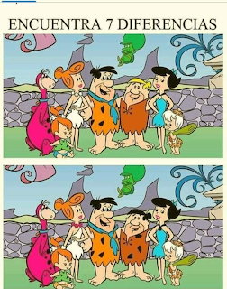 Two panels showing Flintstones characters in a spot-the-difference game with Spanish text