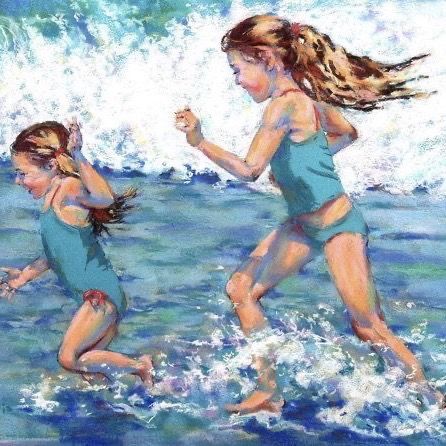 Girls Playing in Surf