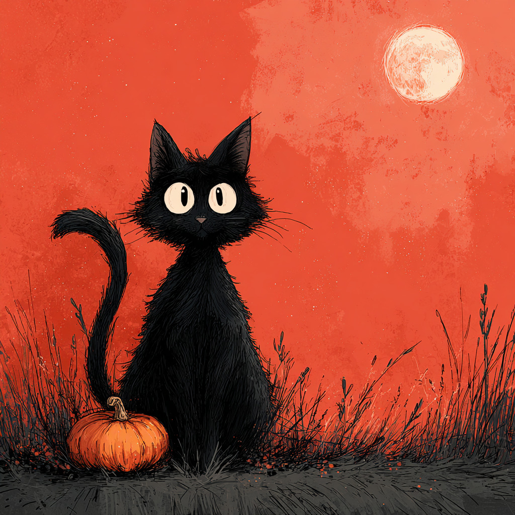 Black Cat with Pumpkin Halloween