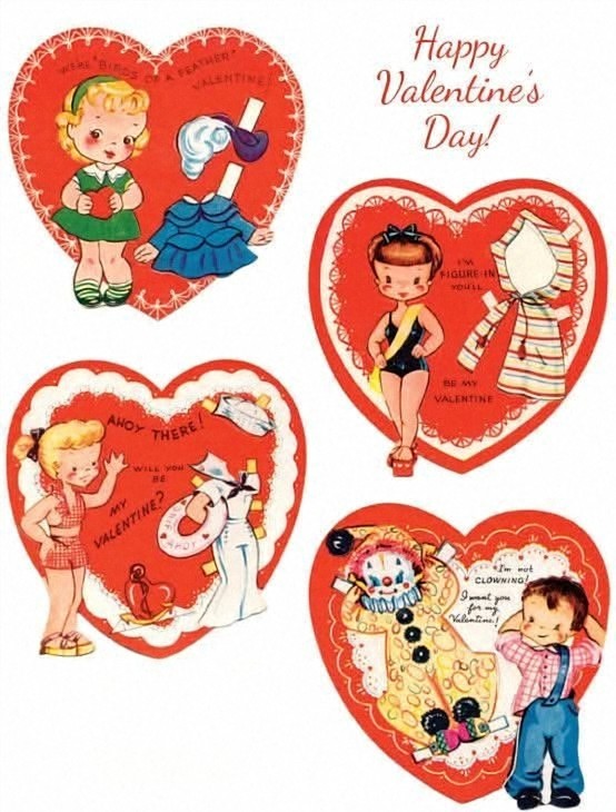 Vintage Valentine's Day cards with hearts and romantic illustrations