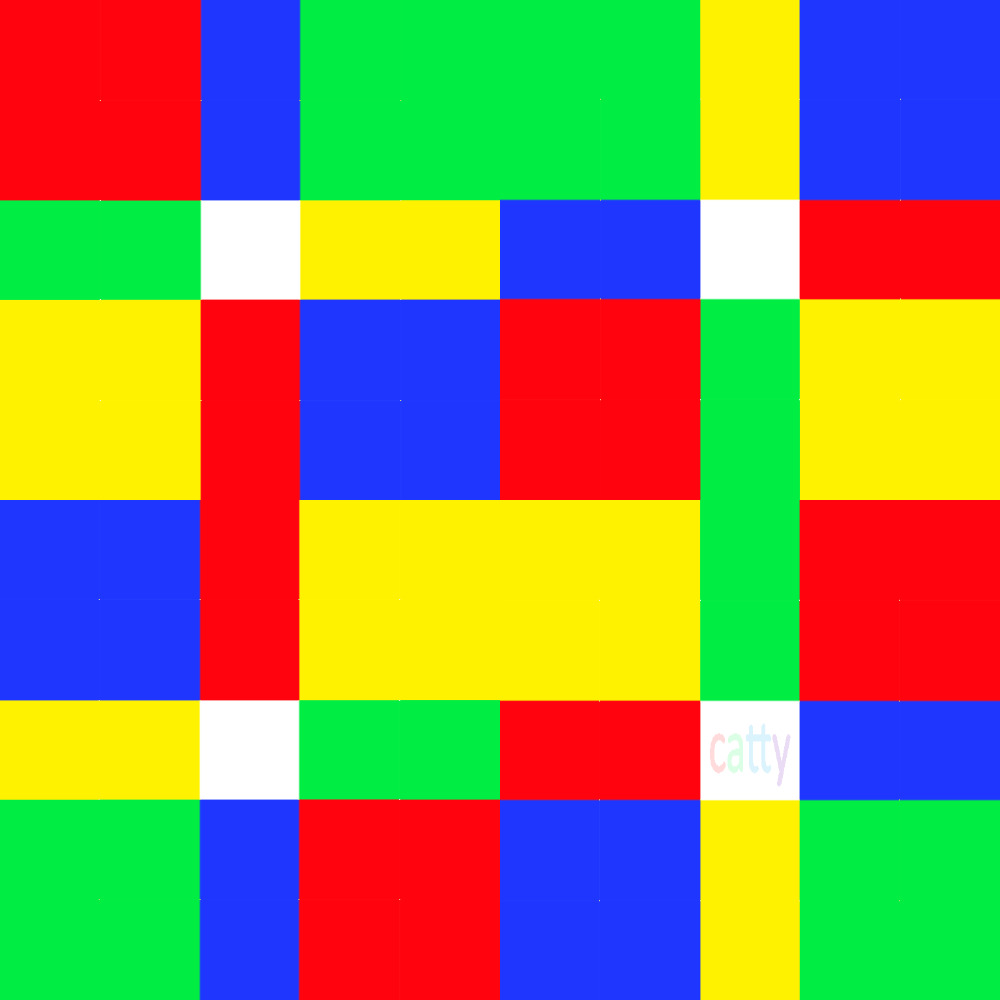 Grid pattern with bright colored squares in red, blue, yellow, green, and white