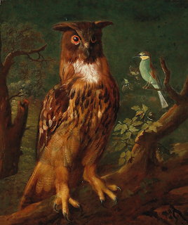 Owl and Blue Tit Painting