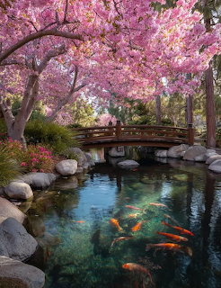Spring Cherry Blossoms Koi Pond