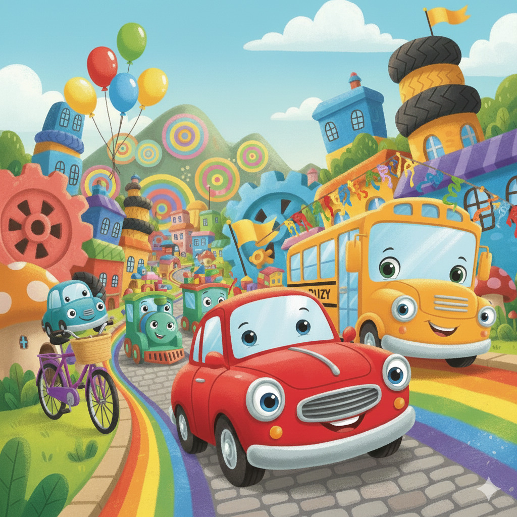 Cartoon Vehicles Rainbow Road