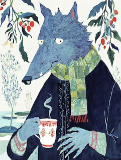 Wolf Drinking Tea Illustration