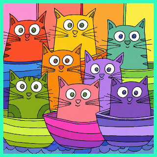 Cats in Colorful Boats