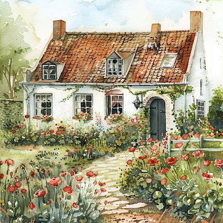 Dutch Cottage with Flower Garden