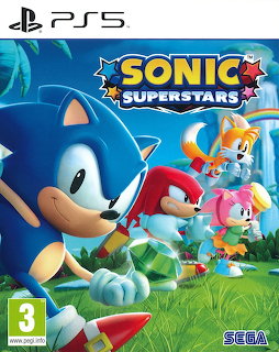 PS5 Sonic Superstars cover art with Sonic, Tails, Knuckles, and Amy in a bright grassy setting