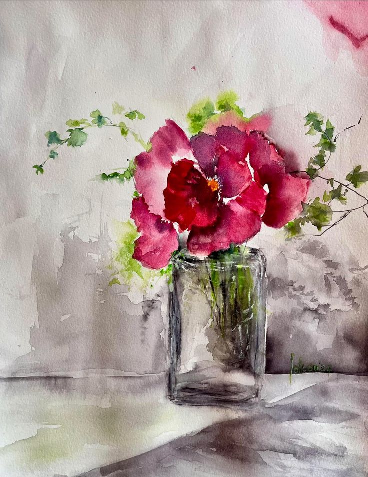 Red Flowers in Glass Jar