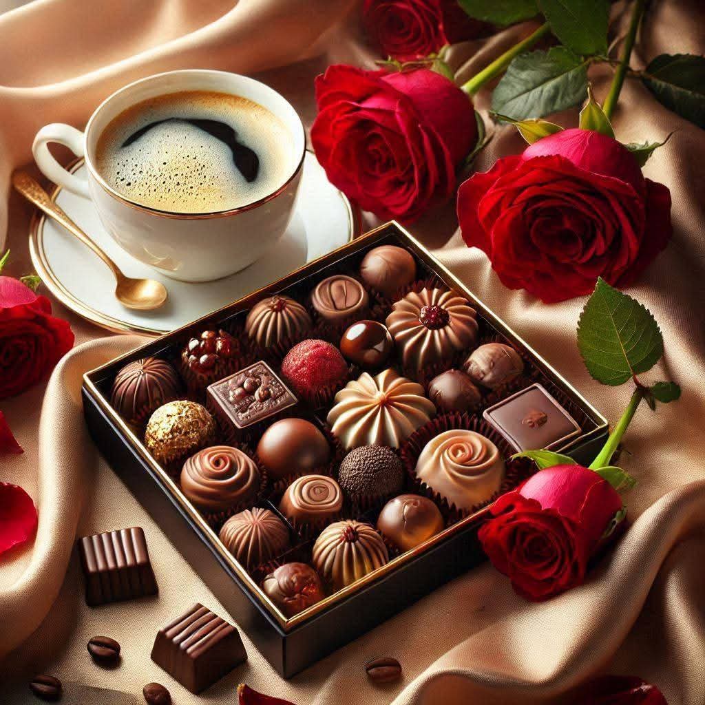 Chocolate Box with Roses and Coffee