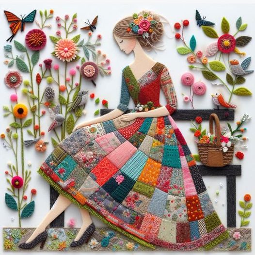 Paper Quilt Girl with Flowers