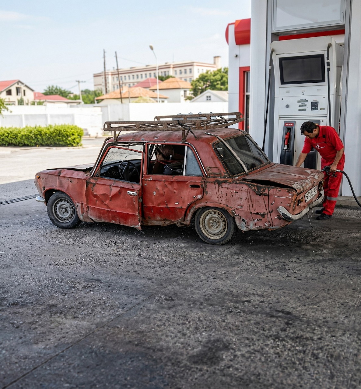 Vintage Yugo compact hatchback car in side view