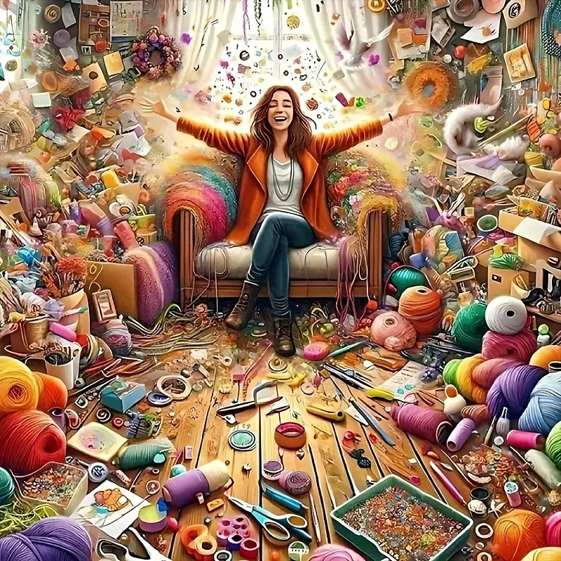 Woman in Rainbow Craft Room