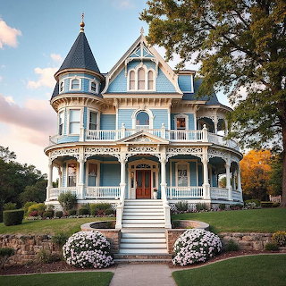 Blue Victorian House Garden