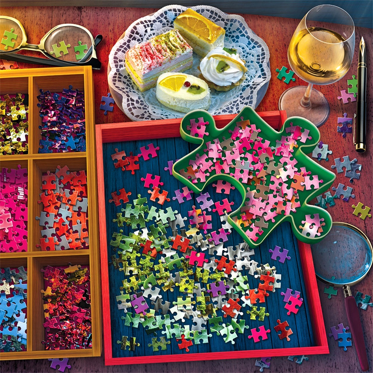 Puzzle and Wine Still Life