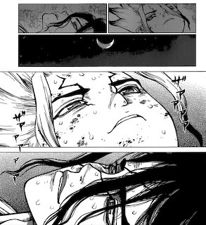 Black-and-white manga panels with close-up faces and a crescent moon