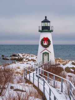 Christmas Lighthouse in Winter