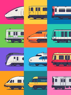 Colorful Train Grid Illustration