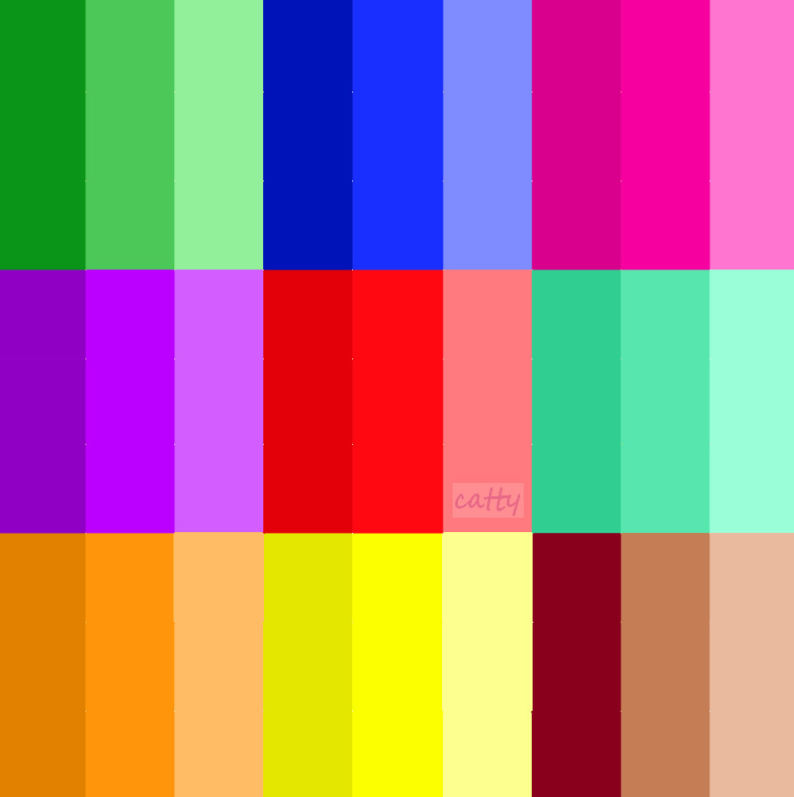 Grid of solid color blocks in rainbow spectrum arrangement