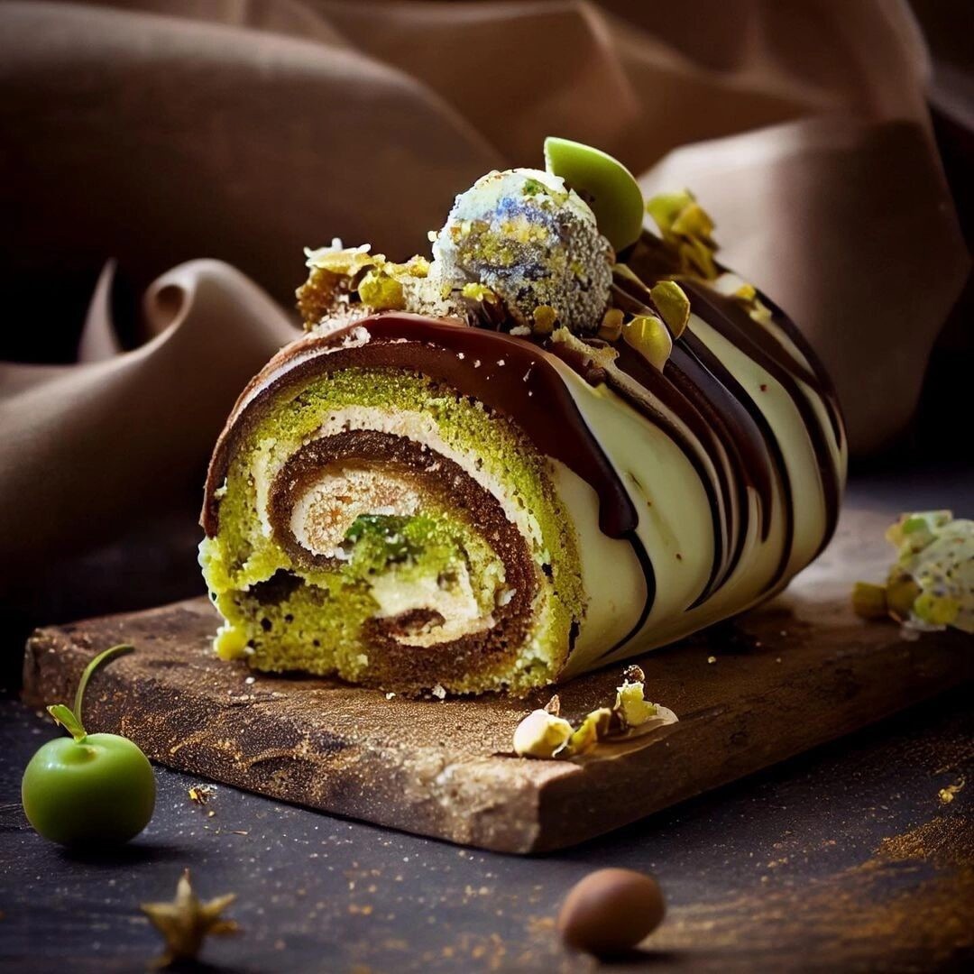 Pistachio Chocolate Roll Cake