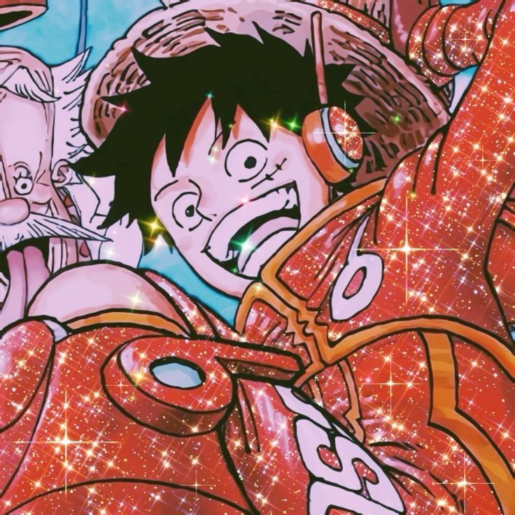 Luffy from One Piece anime in orange outfit with surprised expression
