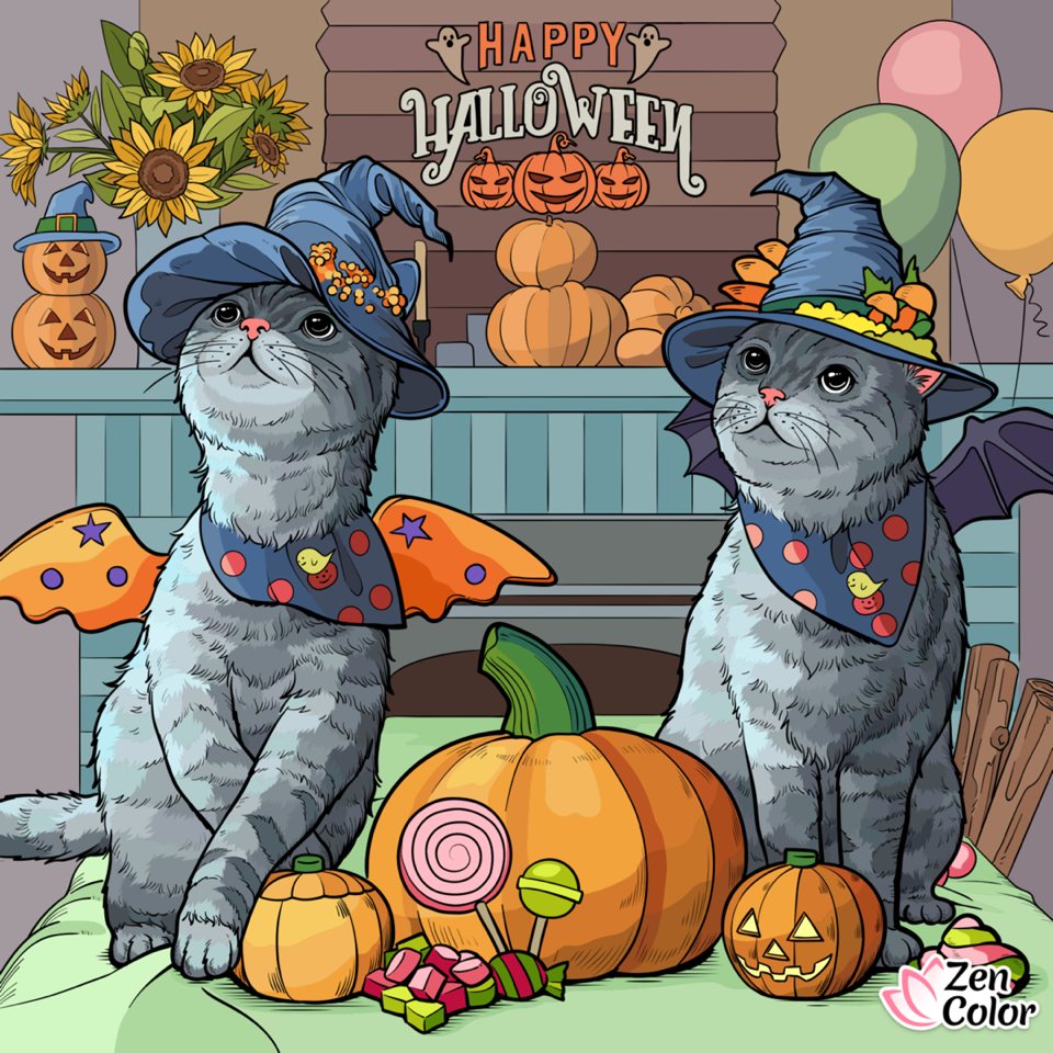 Halloween Cats with Pumpkins