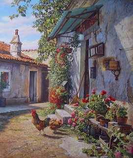 Rustic Village Courtyard Chickens