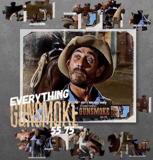 Cowboy portrait from Gunsmoke with puzzle pieces around the image