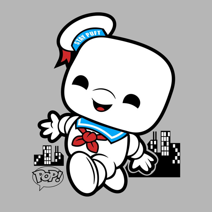 Cute Mini Puft cartoon character in a sailor outfit smiling on a gray background