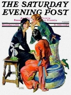 Saturday Evening Post cover, Dec 5 1931, illustration by John La Gatta showing three women talking