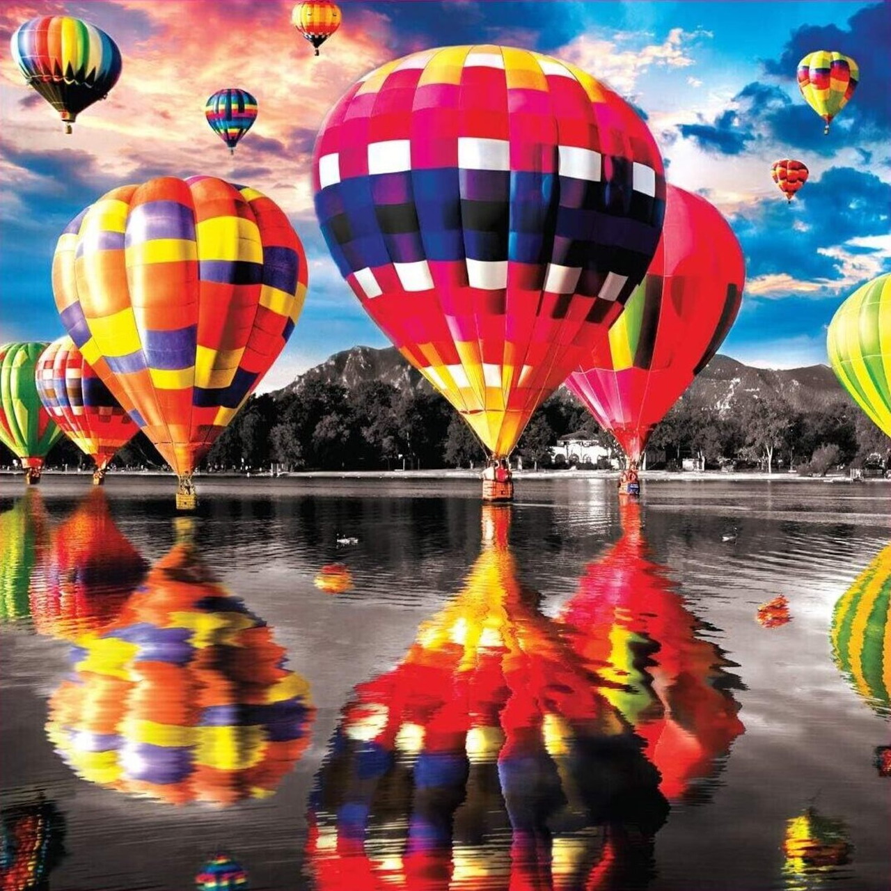 Hot Air Balloons Over Water