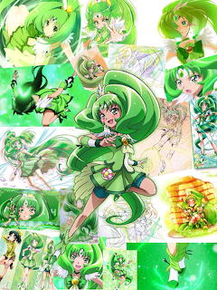 Anime collage of Cure March from Smile PreCure in various green-themed poses and transformations