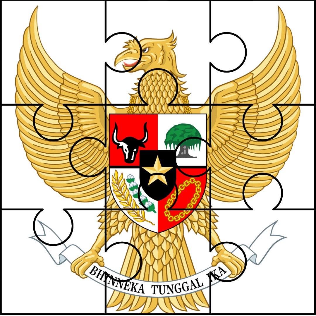 Golden Garuda Pancasila emblem with shield and ribbon on a white background