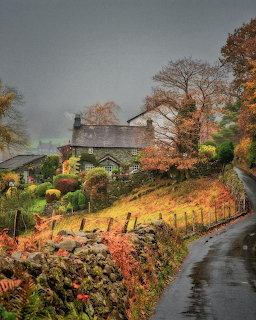 Countryside Stone Cottage Autumn