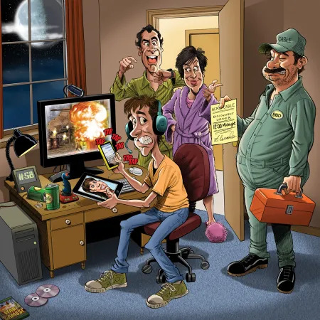 Cartoon illustration titled Unplug by Tom Richmond showing diverse characters