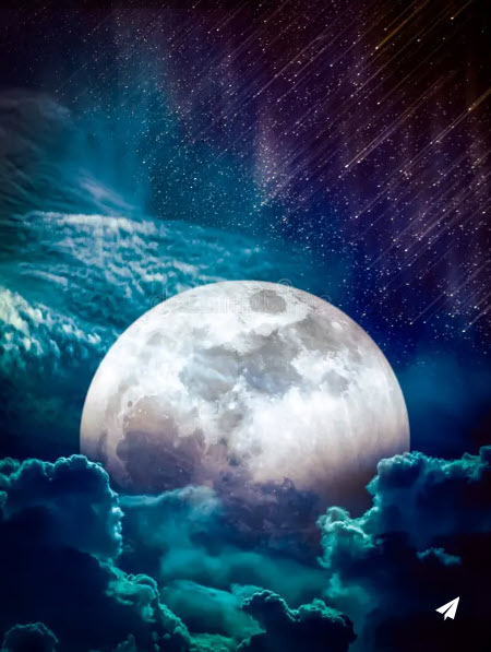 Crescent moon glowing in a dark starry night sky with clouds