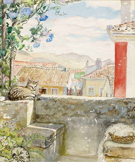 Cat on Wall Portuguese Town
