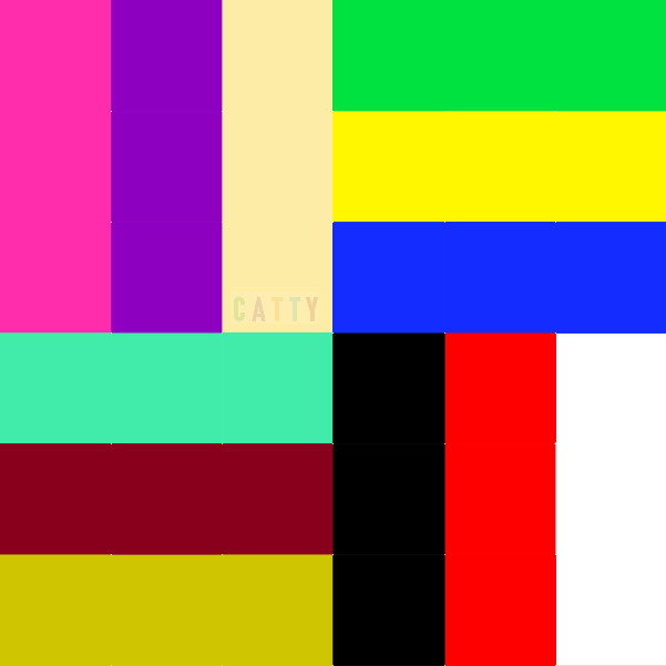 Abstract geometric grid with colorful rectangular blocks in pink, purple, yellow, green, blue, red, black, and white