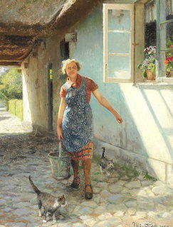 Woman and Cats Farmyard Strøby