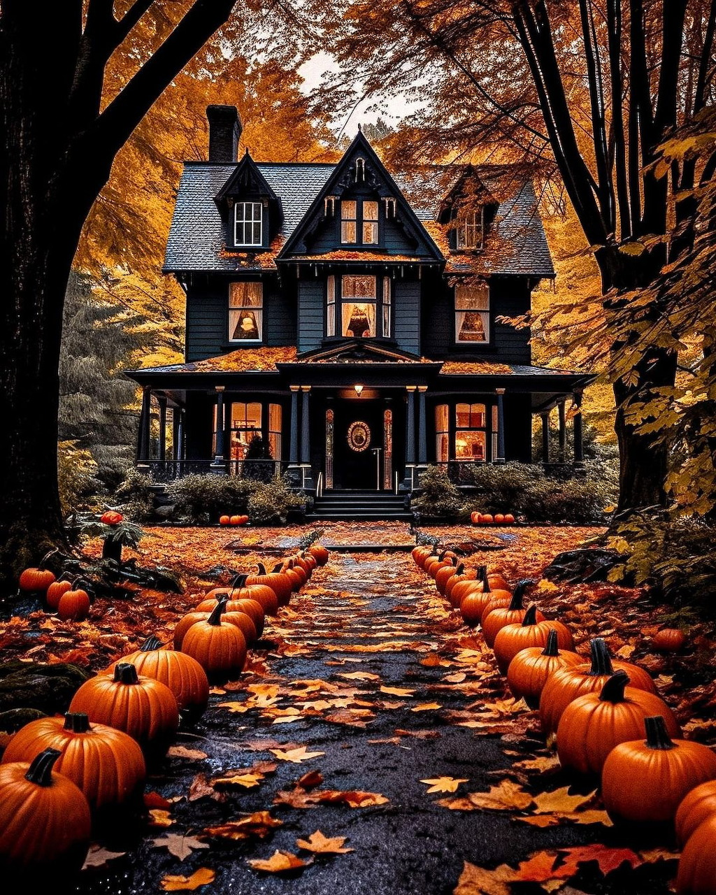 Fall House with Pumpkins