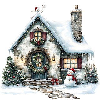 Christmas Cottage with Snowman