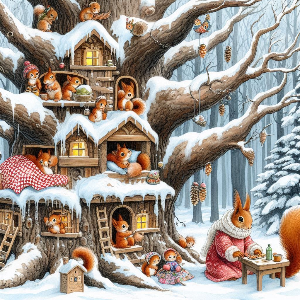Squirrels Winter Trehouse Village