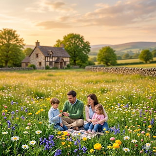 Family in Flower Meadow