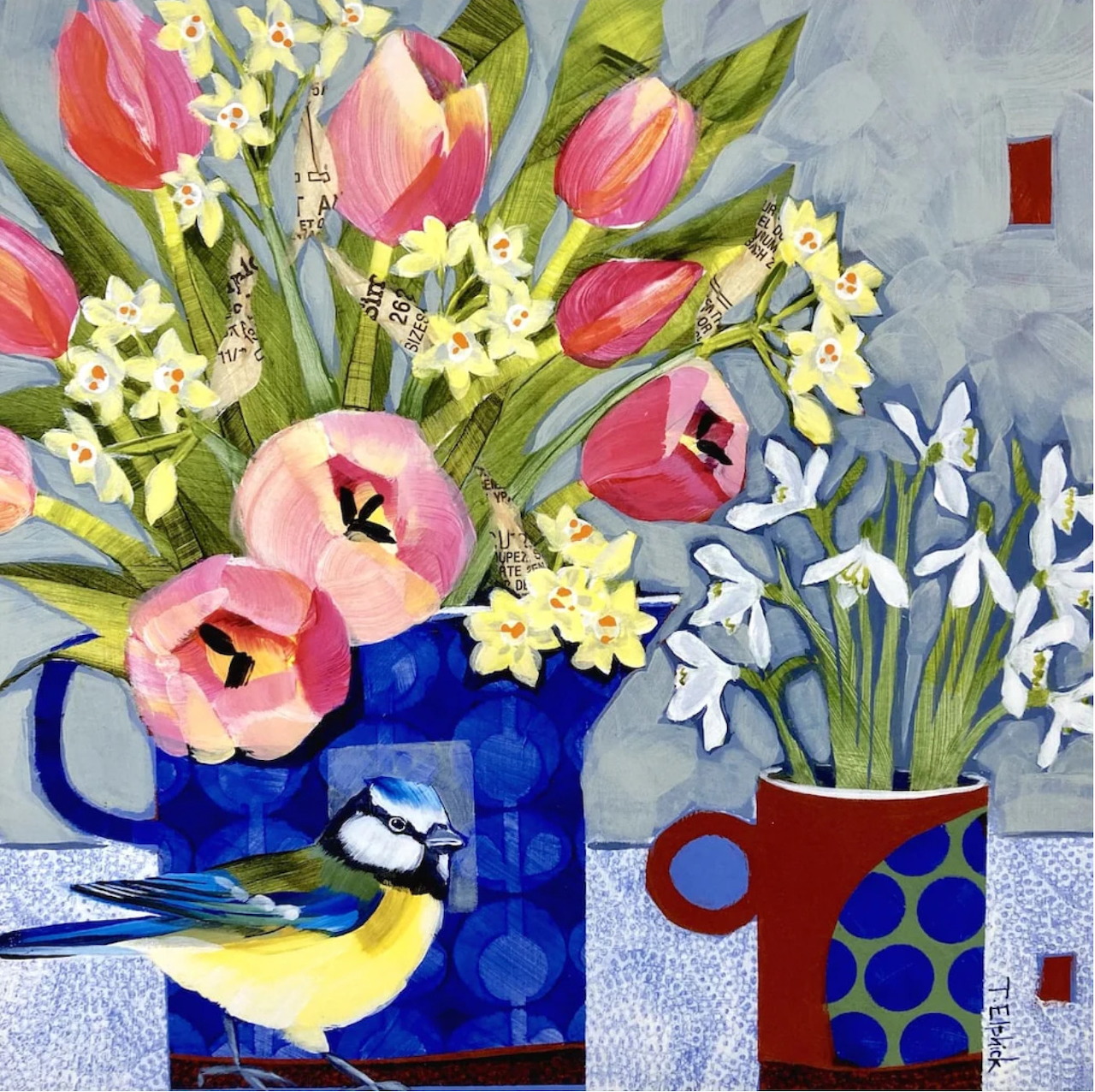 Blue Tit and Spring Flowers
