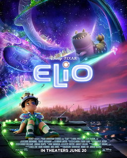 Elio animated movie poster showing boy with alien against colorful space background