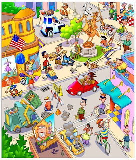 Busy Cartoon City Scene